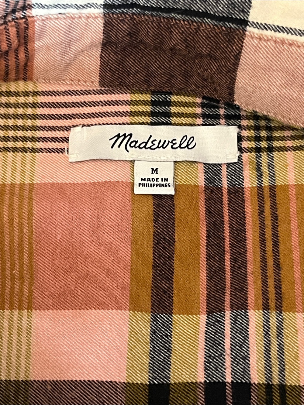 Madewell Plaid Flannel Button Down Shirt M Brown Pink Olive Fall NWOT - Picture 9 of 10